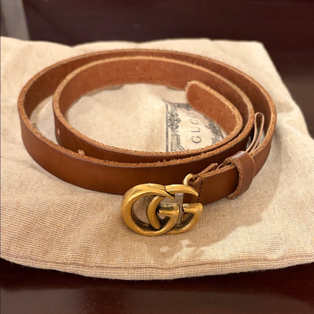 Gucci Tan Leather Belt with Gold GG Buckle